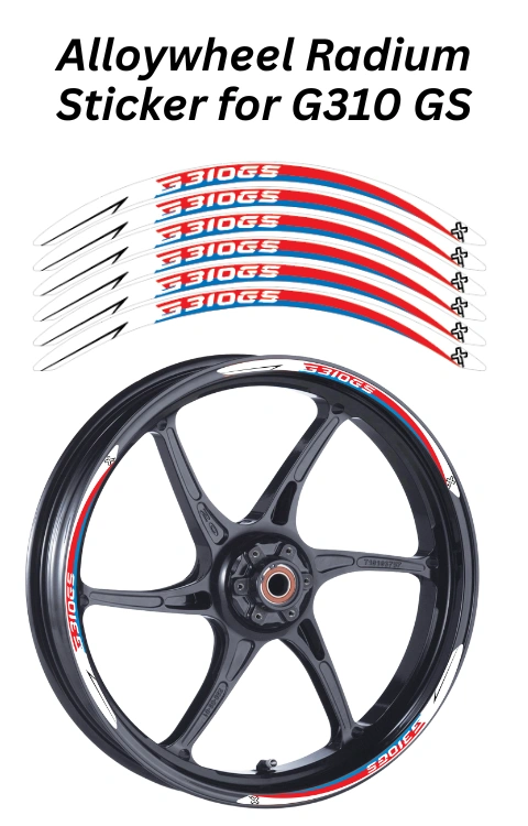 Alloy wheel Radium Sticker Compatible with G310 GS | Made in Premium Radium with FPF (Fade Protection Film), Waterproof, Precut Sticker, Pack Of 12